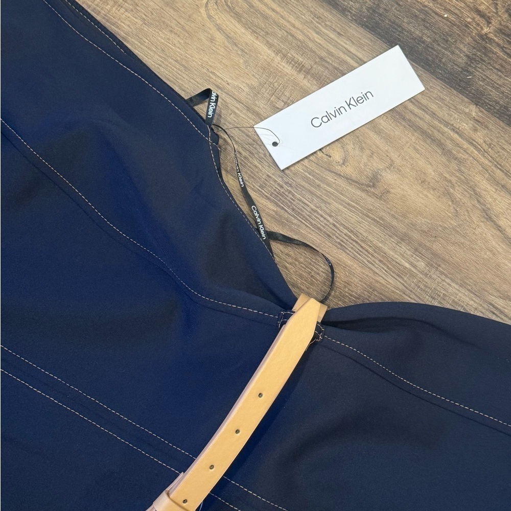 Calvin Klein Midnight Blue Dress with Beige Belt - Picture 3 of 9